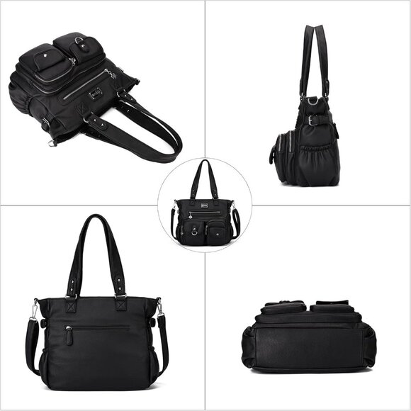 Fashionable Vegan Leather Large Tote Handbag with Detachable Strap - 16.54 inch - Picture 3 of 6